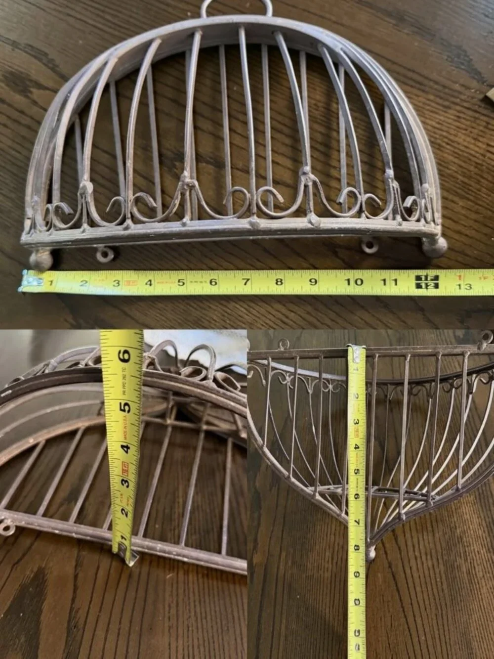 Vintage Wrought Iron Hanging Wall Pocket Planter Basket Large Half Moon